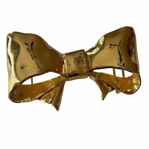 LAUREN J Womens Gold Tone 2 Piece Belt Buckle Bow Ribbon Motif VINTAGE 4.5 IN